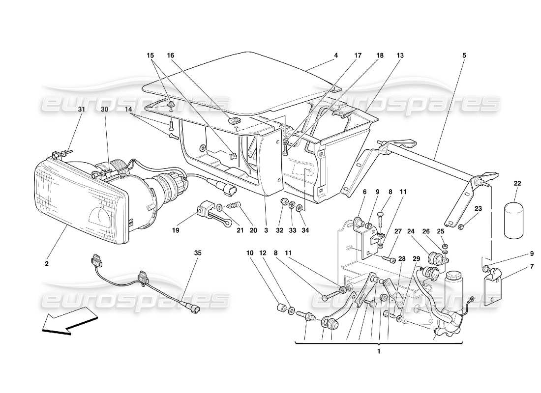 ferrari 456 gt/gta lights lifting device and headlights part diagram