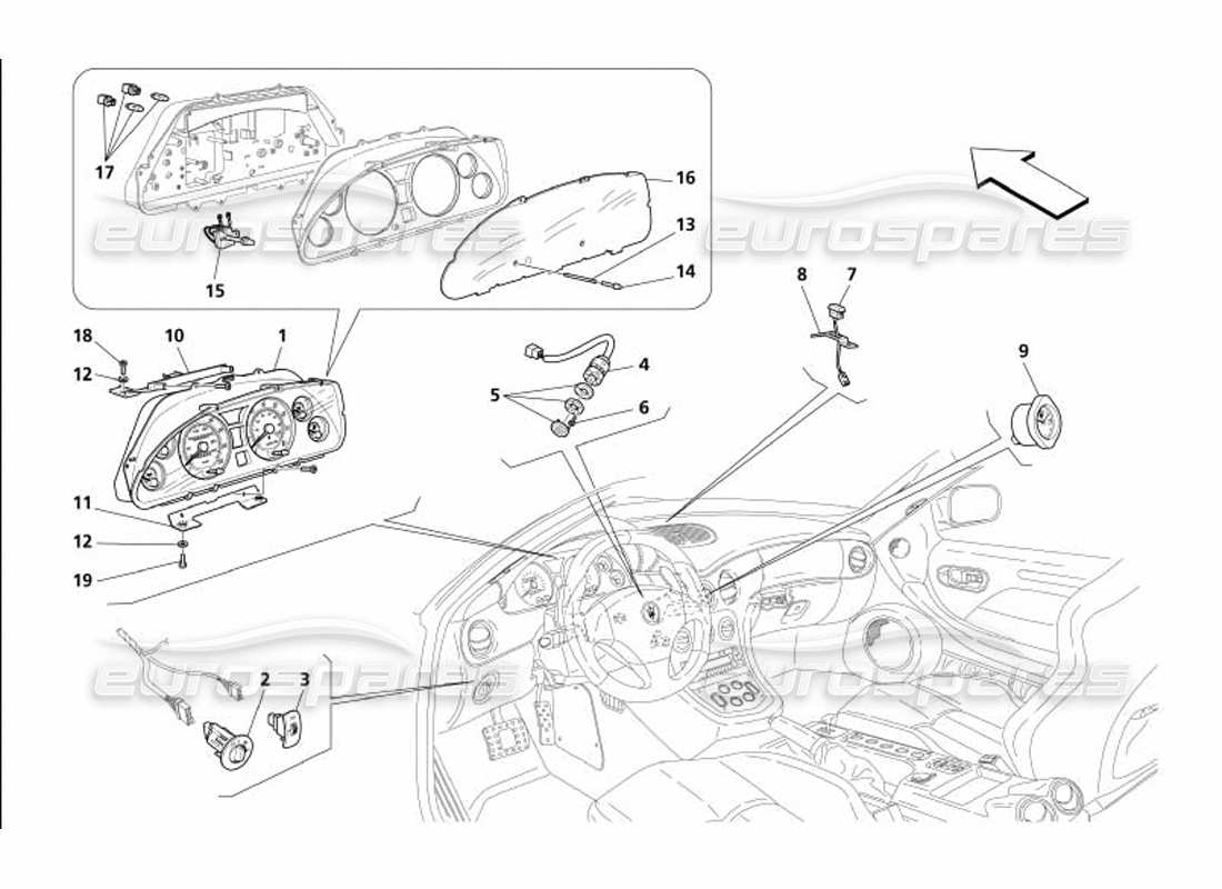 maserati 4200 gransport (2005) dashboard instruments parts diagram