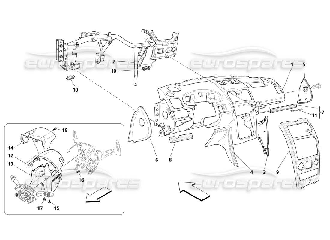 maserati qtp. (2006) 4.2 dashboard assembly parts diagram