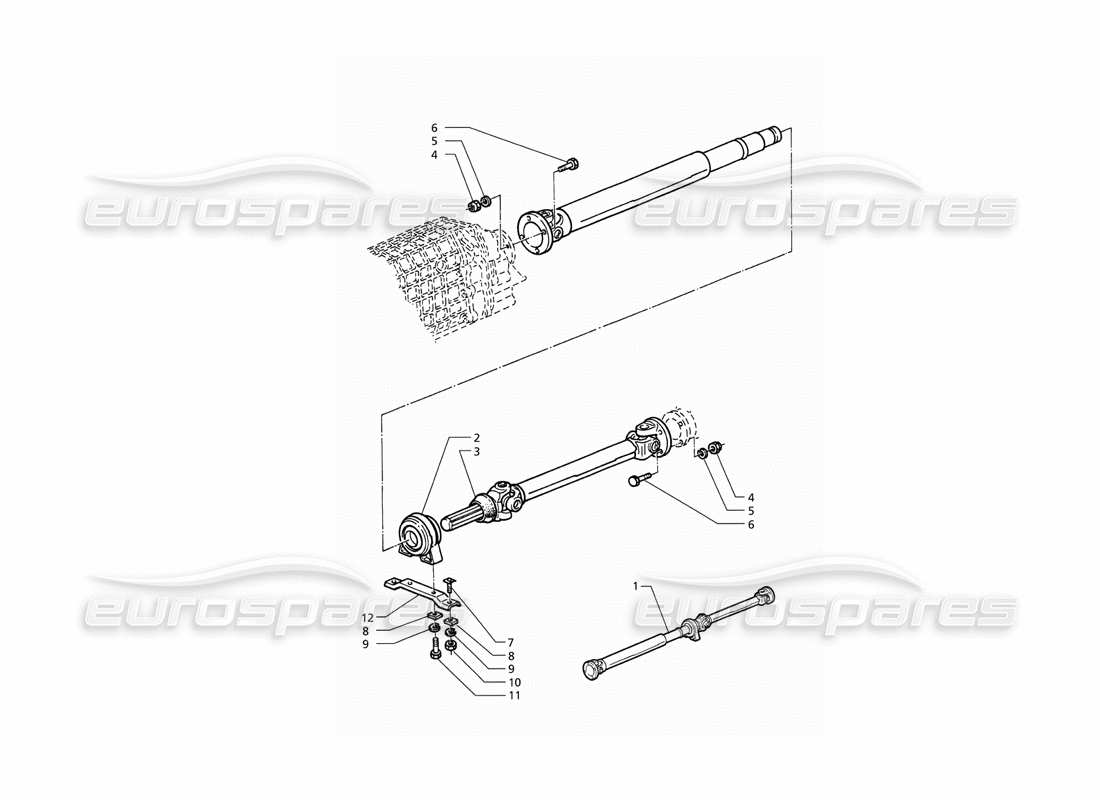 maserati qtp v6 (1996) propeller shaft and carrier part diagram