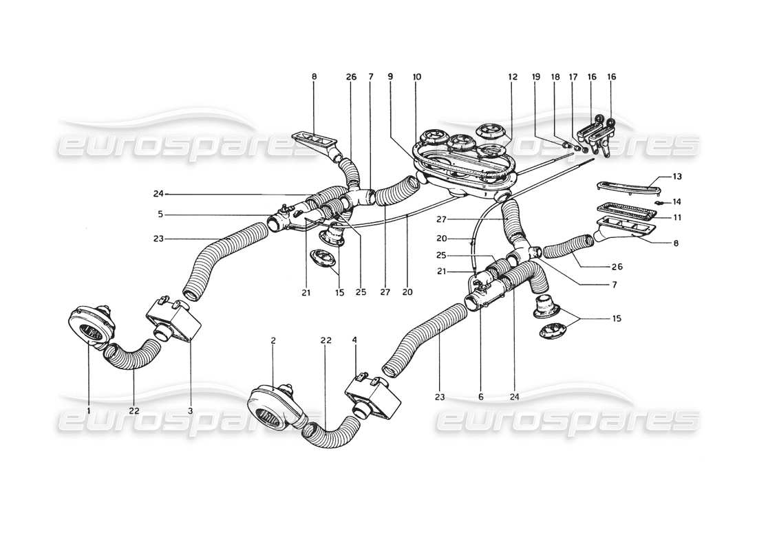 ferrari 365 gt4 berlinetta boxer heating system parts diagram