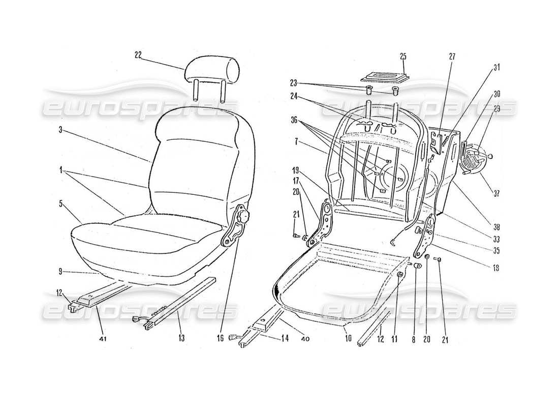 ferrari 365 gtc4 (coachwork) front seats parts diagram