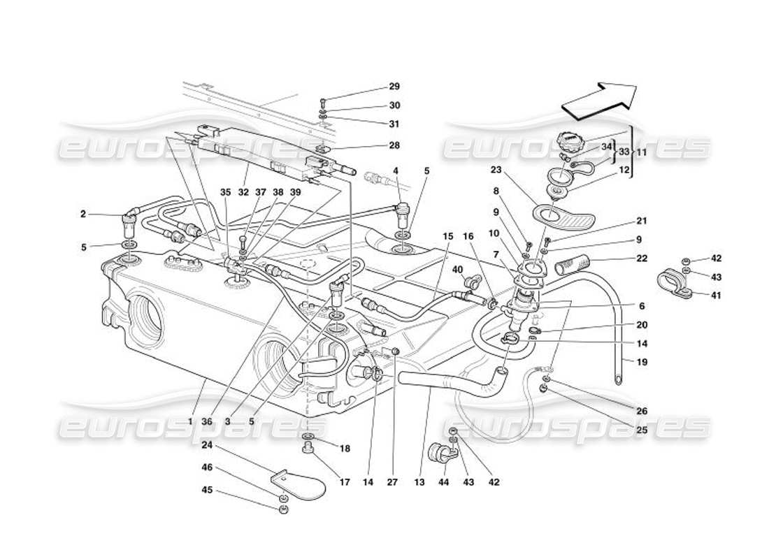ferrari 575 superamerica fuel tank - union and piping -valid for usa and cdn- parts diagram