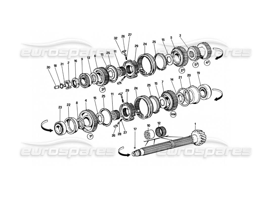 ferrari 512 bbi lay shaft gears part diagram