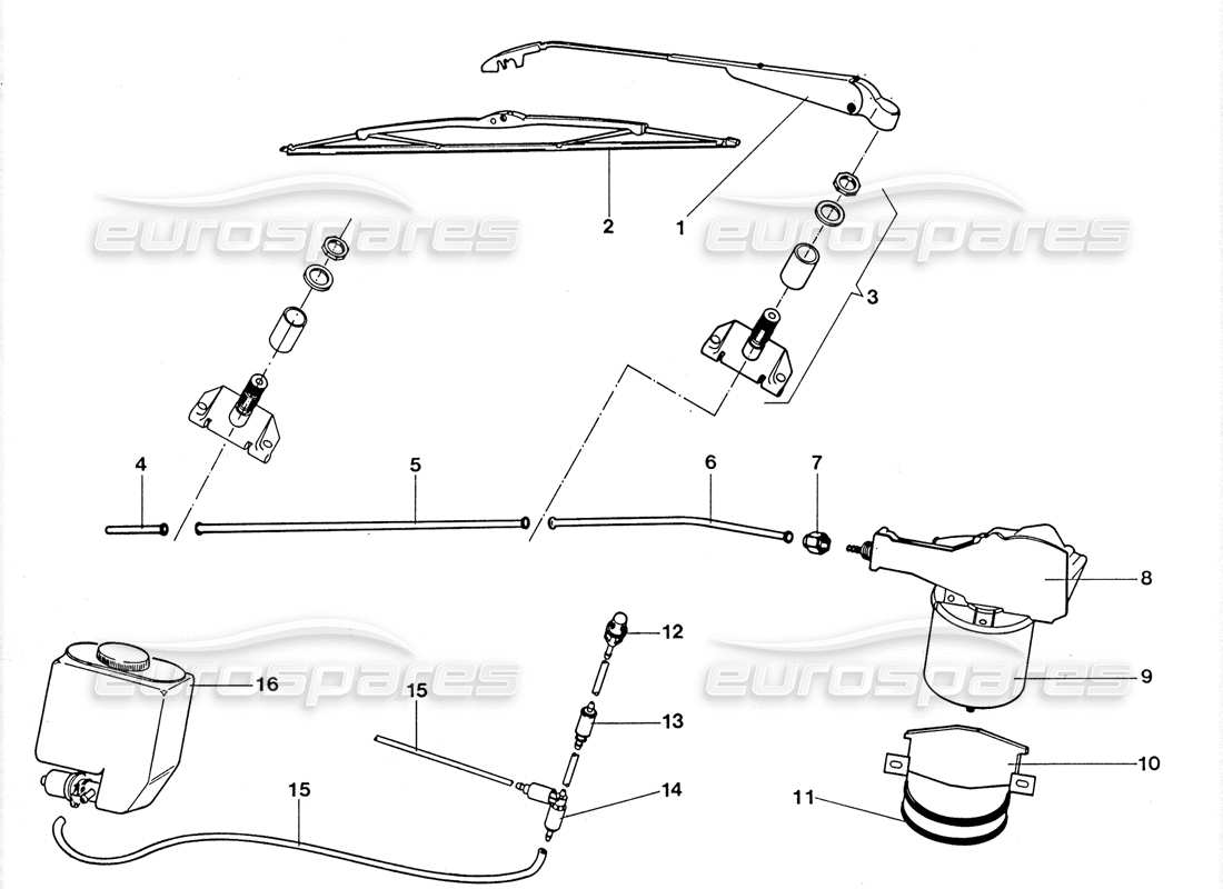 lamborghini lm002 (1988) windscreen and wash - wire part diagram