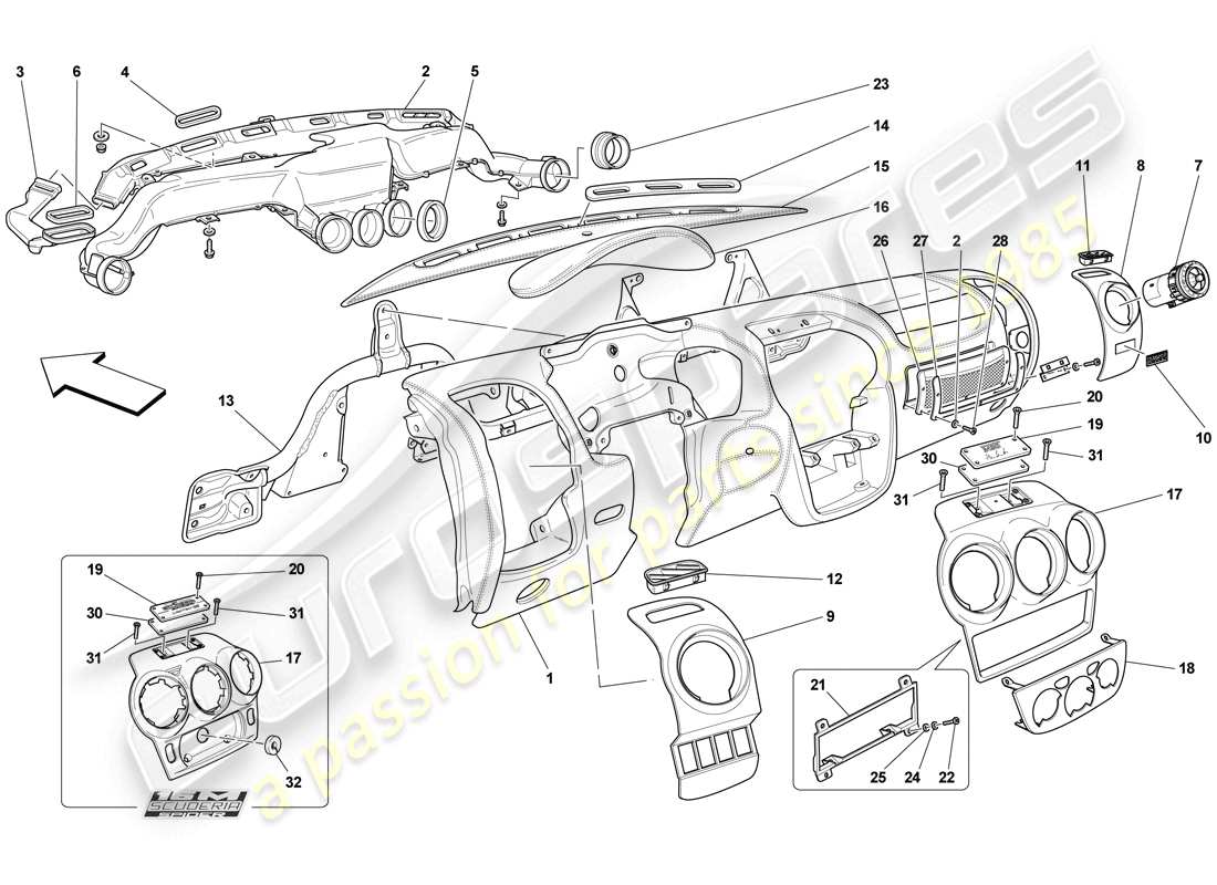 a part diagram from the ferrari f430 scuderia (rhd) parts catalogue