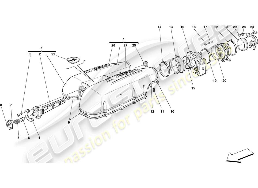 a part diagram from the ferrari f430 coupe (europe) parts catalogue