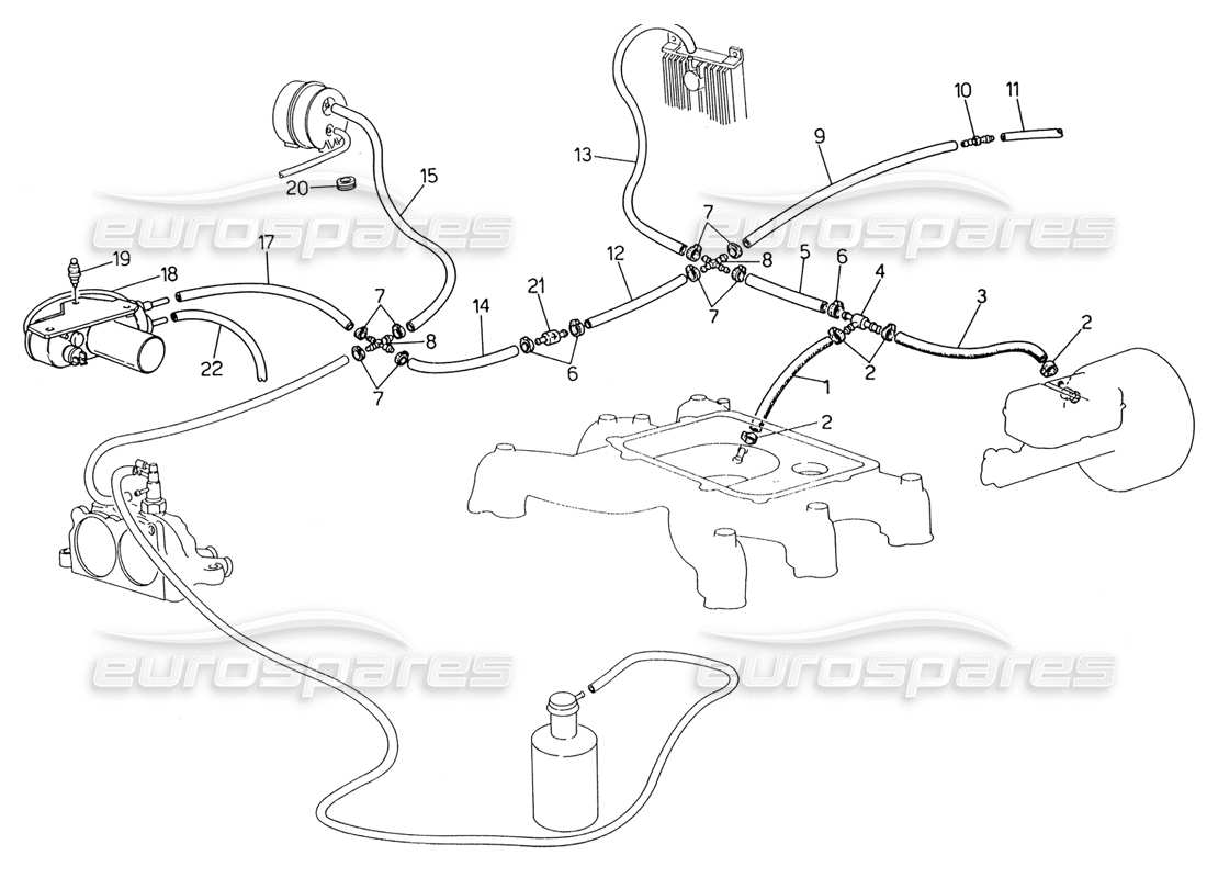 a part diagram from the maserati 222 / 222e biturbo parts catalogue