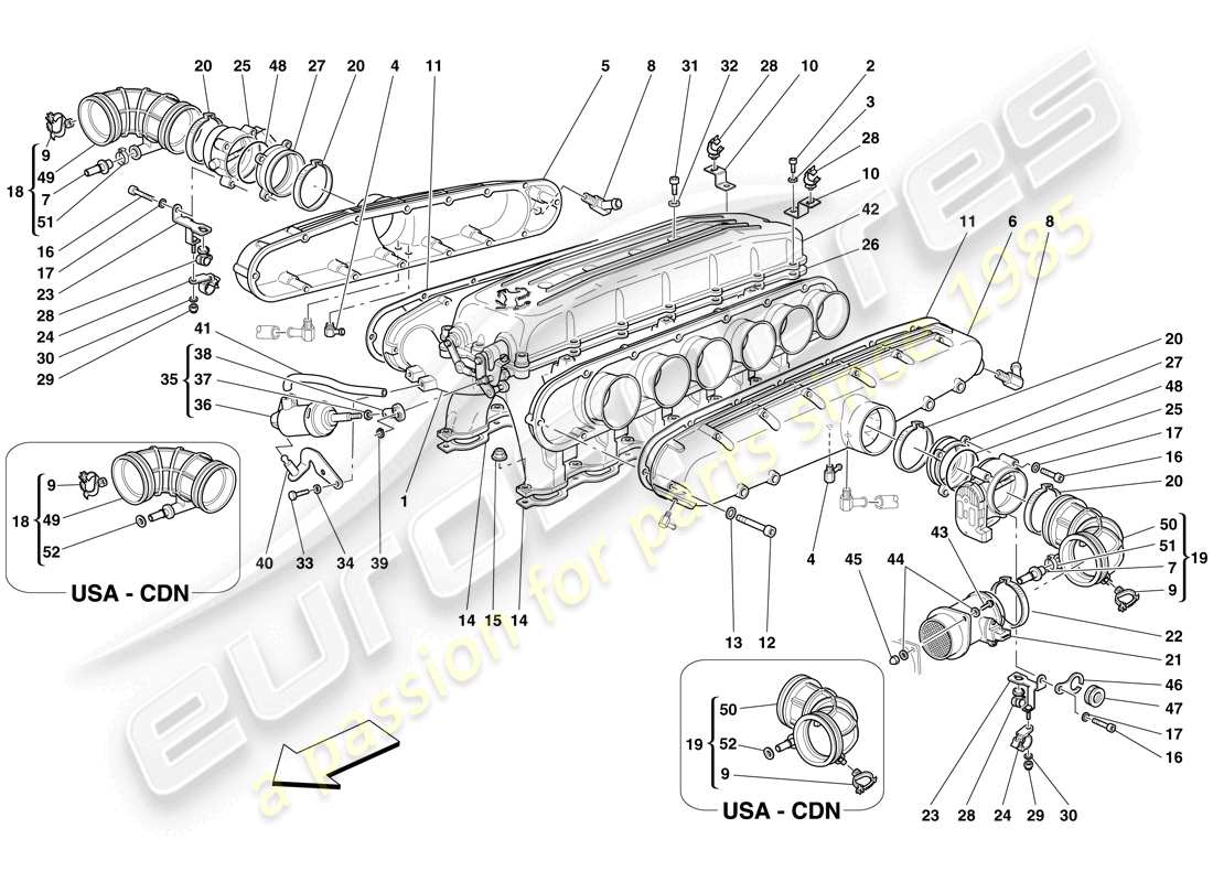 a part diagram from the Ferrari 612 Scaglietti (USA) parts catalogue