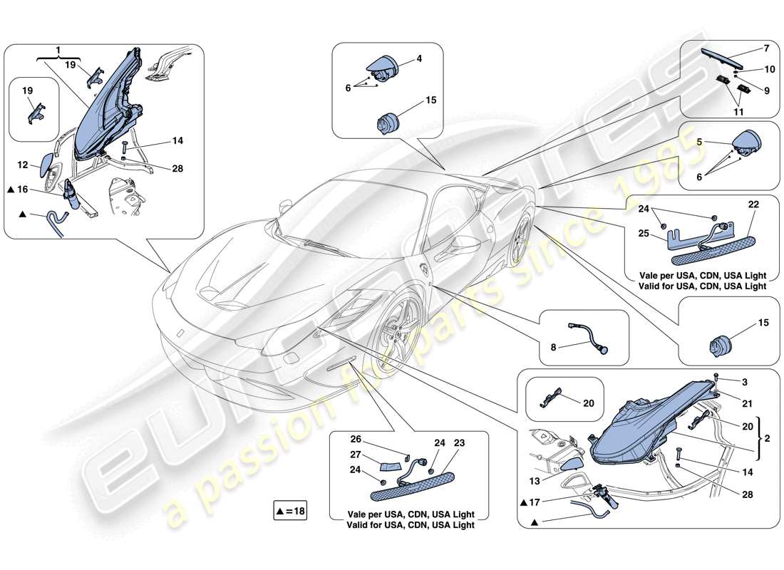 a part diagram from the ferrari 458 speciale (rhd) parts catalogue