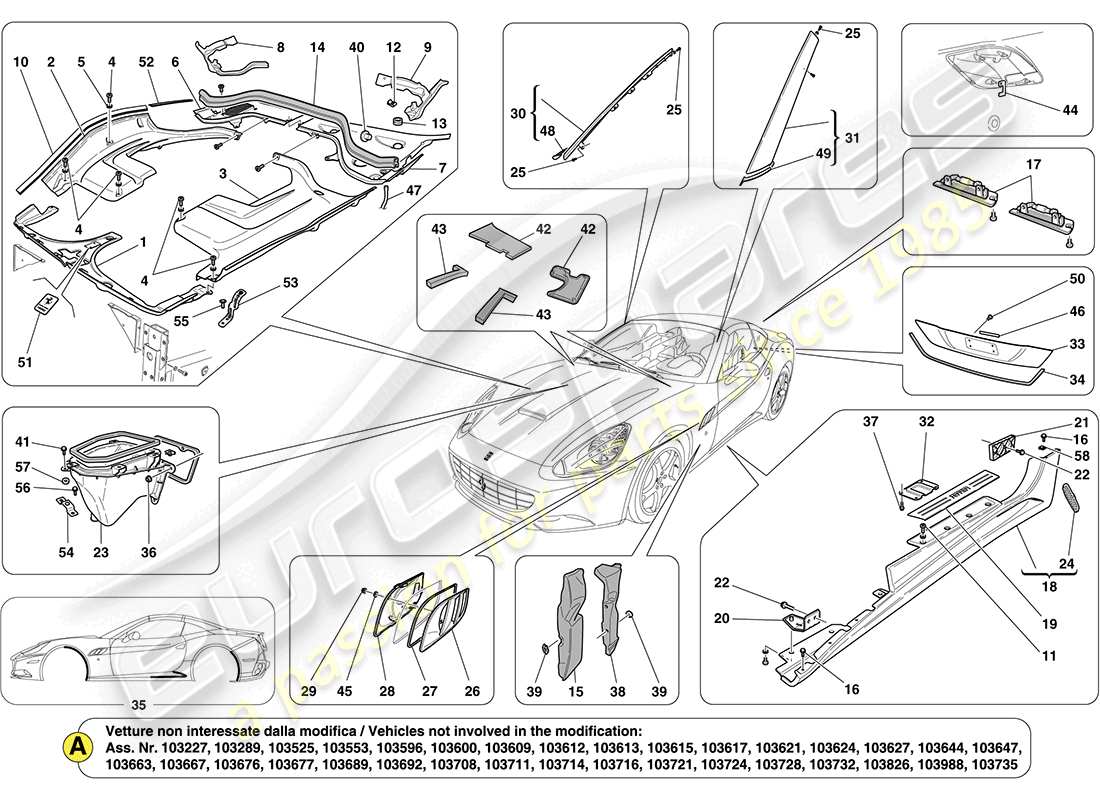 a part diagram from the ferrari california (usa) parts catalogue