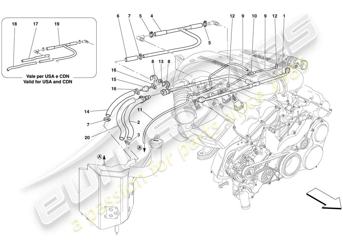 a part diagram from the ferrari 599 sa aperta (usa) parts catalogue