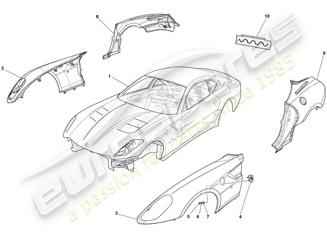 a part diagram from the ferrari 599 gto (usa) parts catalogue