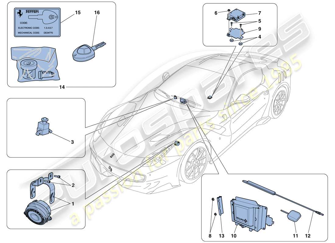 ferrari f12 tdf (rhd) antitheft system parts diagram