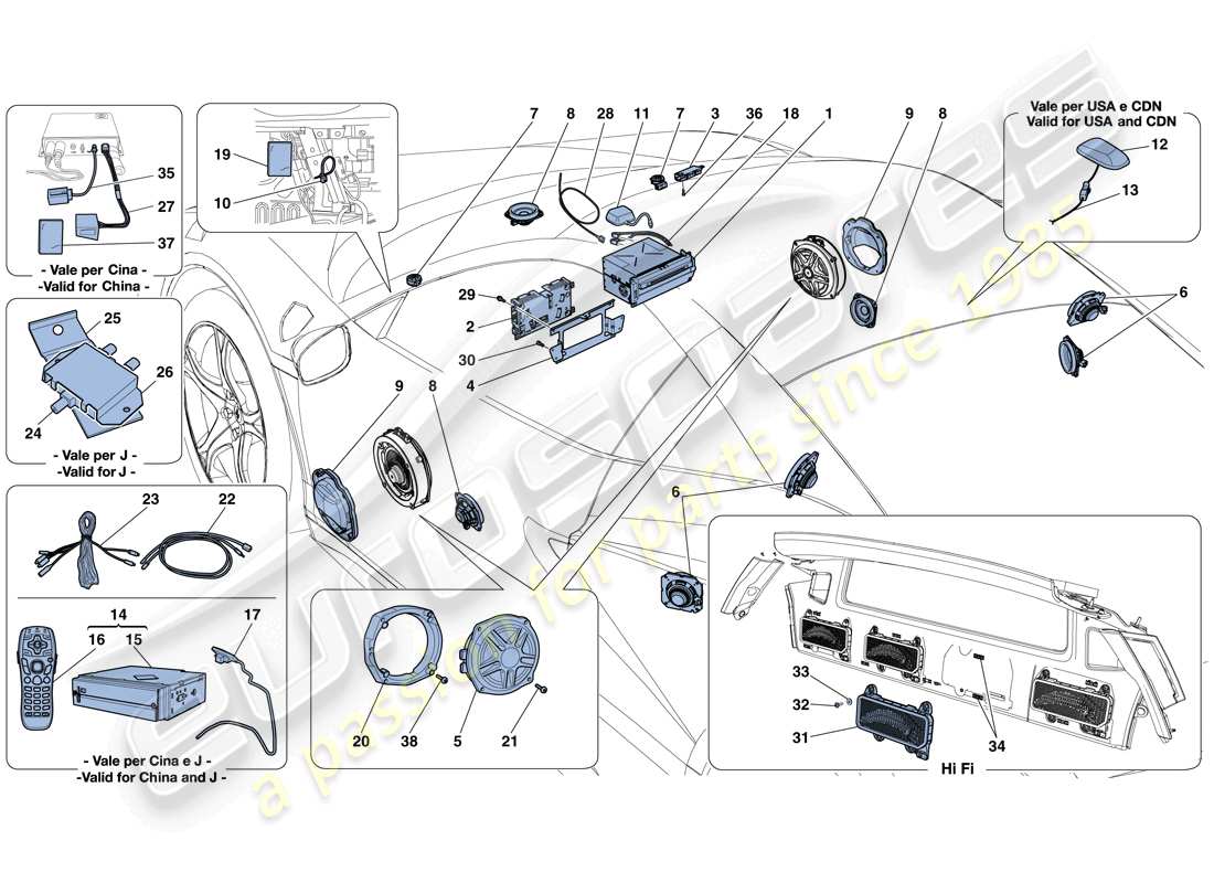 ferrari 458 italia (europe) hi-fi system parts diagram
