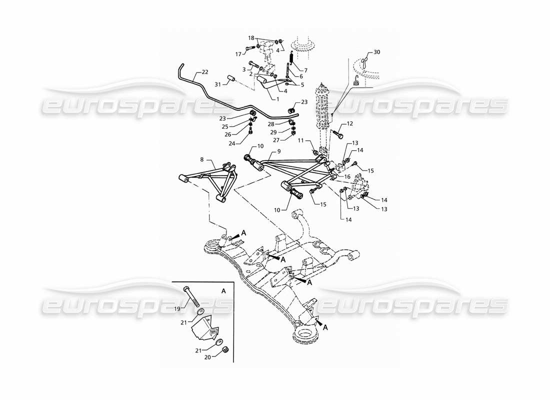 maserati qtp. 3.2 v8 (1999) rear suspension and antiroll bar parts diagram