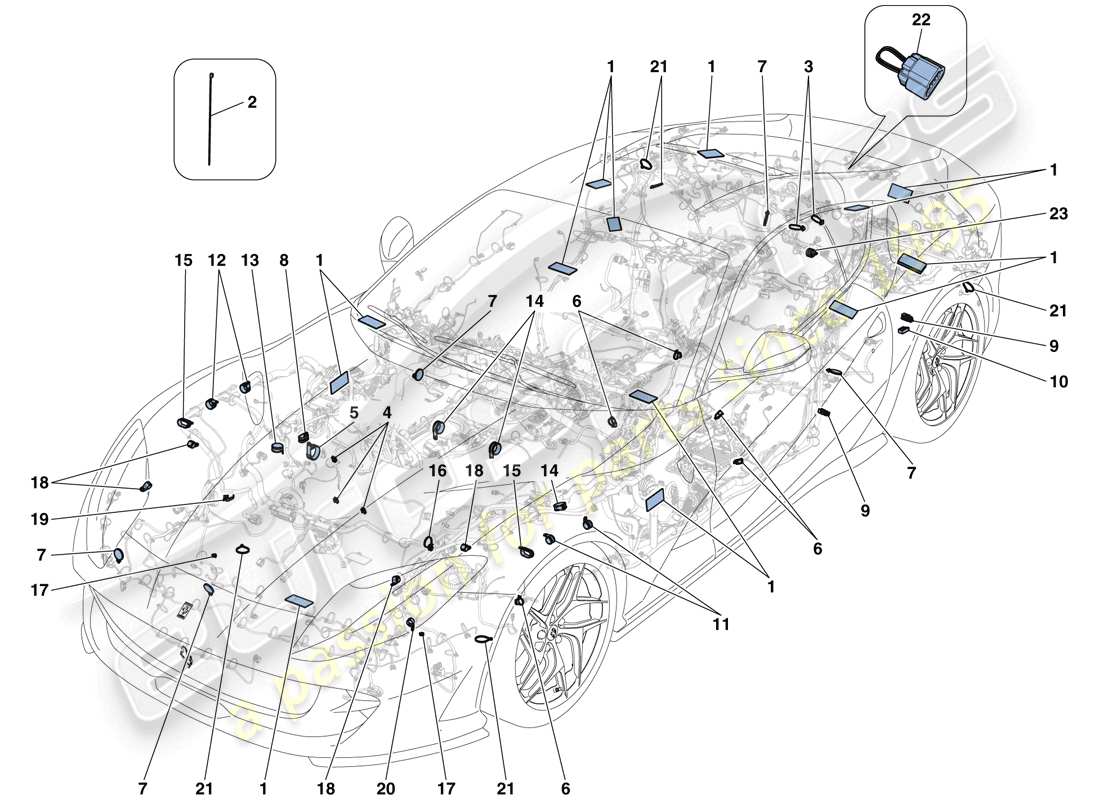 ferrari 812 superfast (rhd) various fastenings for the electrical system part diagram