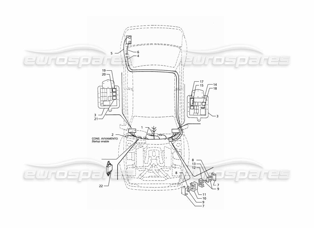 maserati ghibli 2.8 (abs) electrical system: dashboard and battery (rh drive) parts diagram