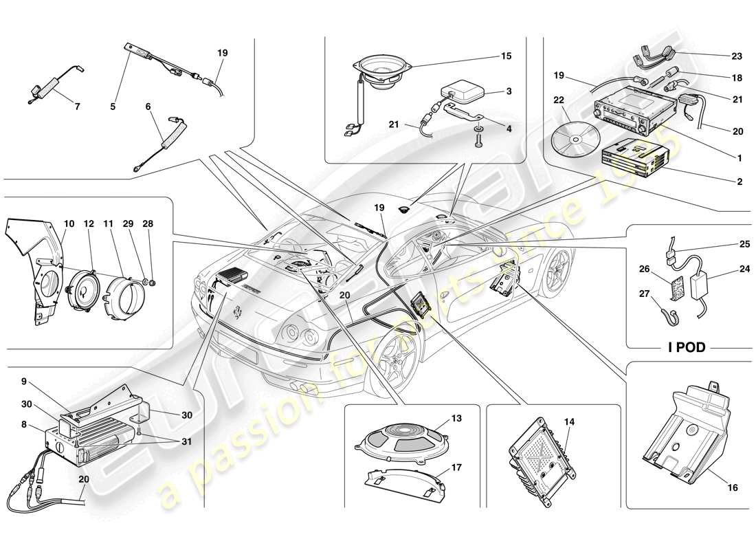 ferrari 612 scaglietti (europe) audio - gps system part diagram