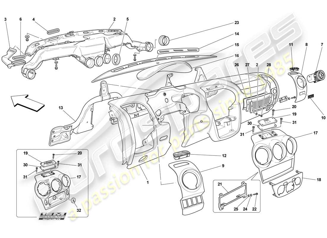 ferrari f430 scuderia spider 16m (rhd) dashboard parts diagram