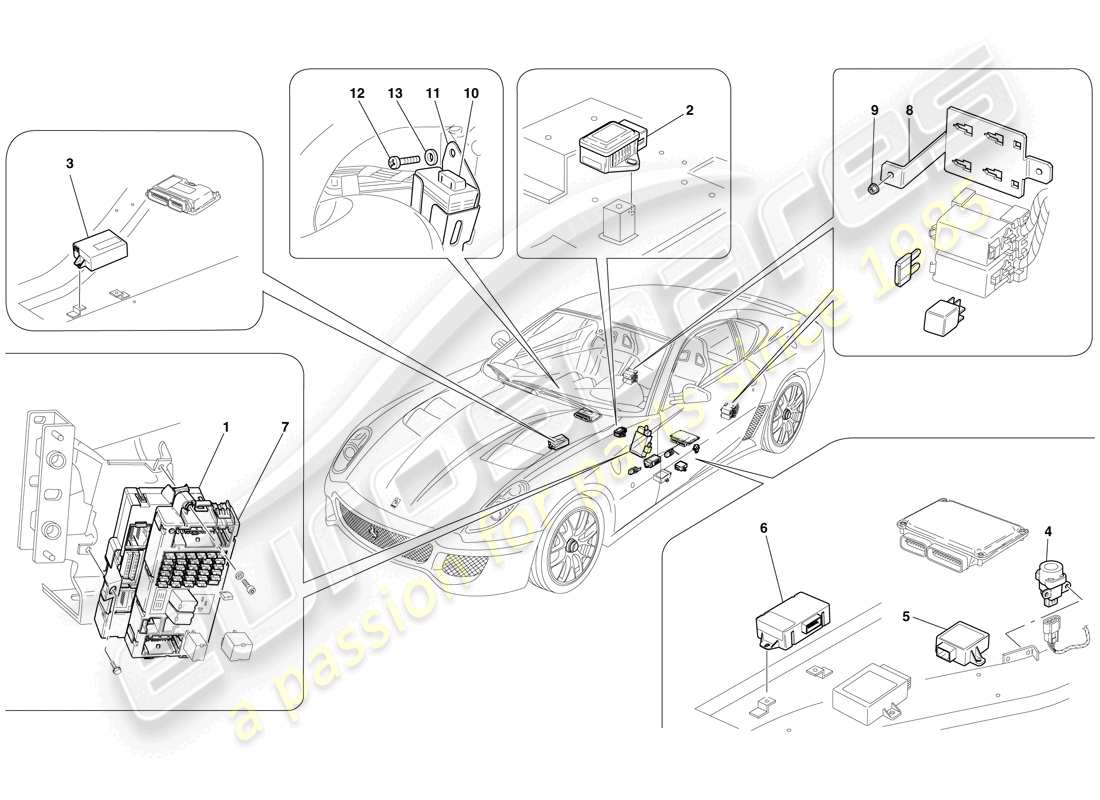ferrari 599 gto (rhd) passenger compartment ecus parts diagram