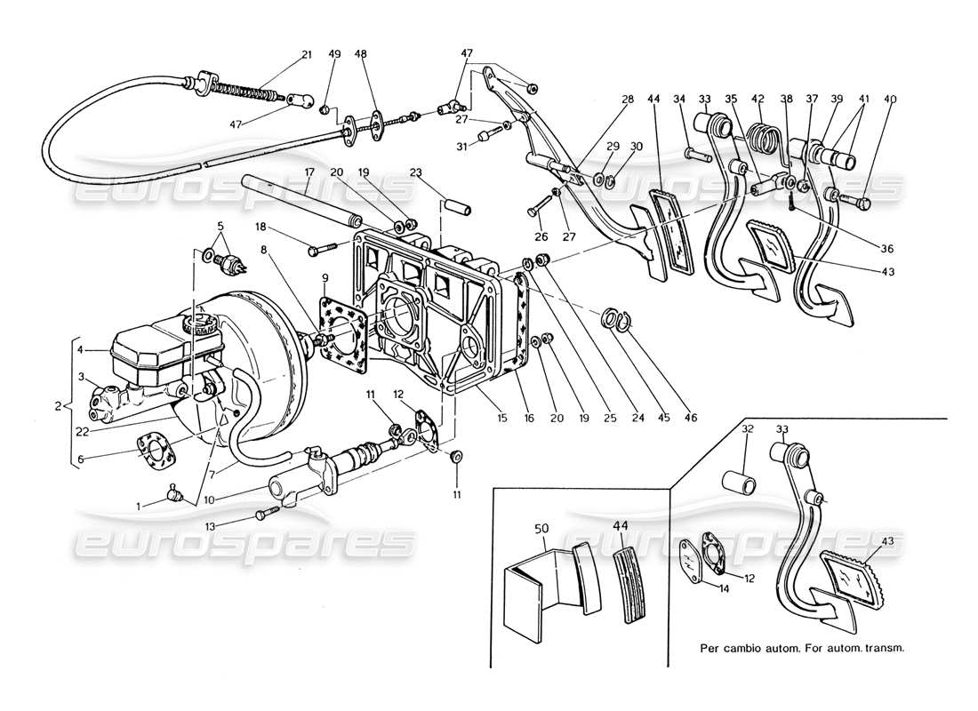 maserati 222 / 222e biturbo pedal assy - brake booster clutch pump for rhd parts diagram