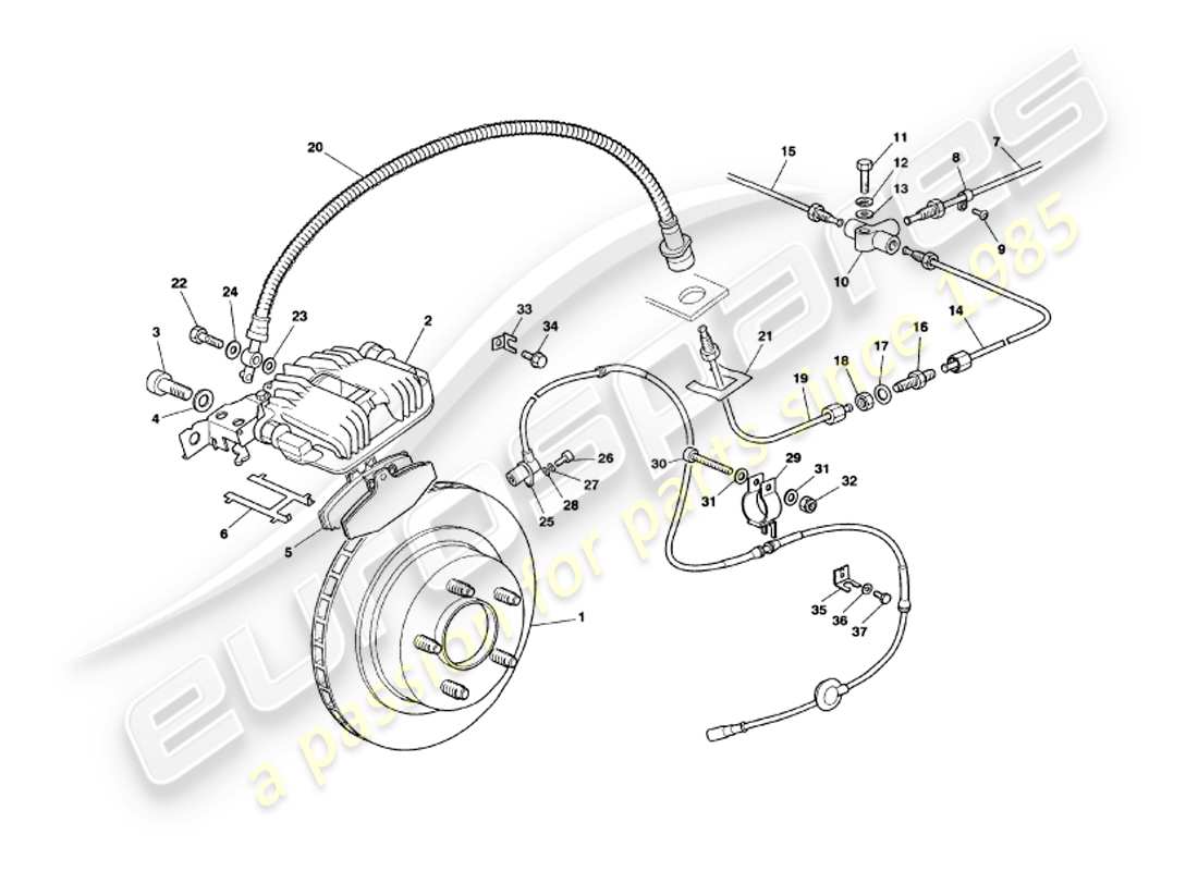 aston martin v8 volante (1997) rear brakes part diagram