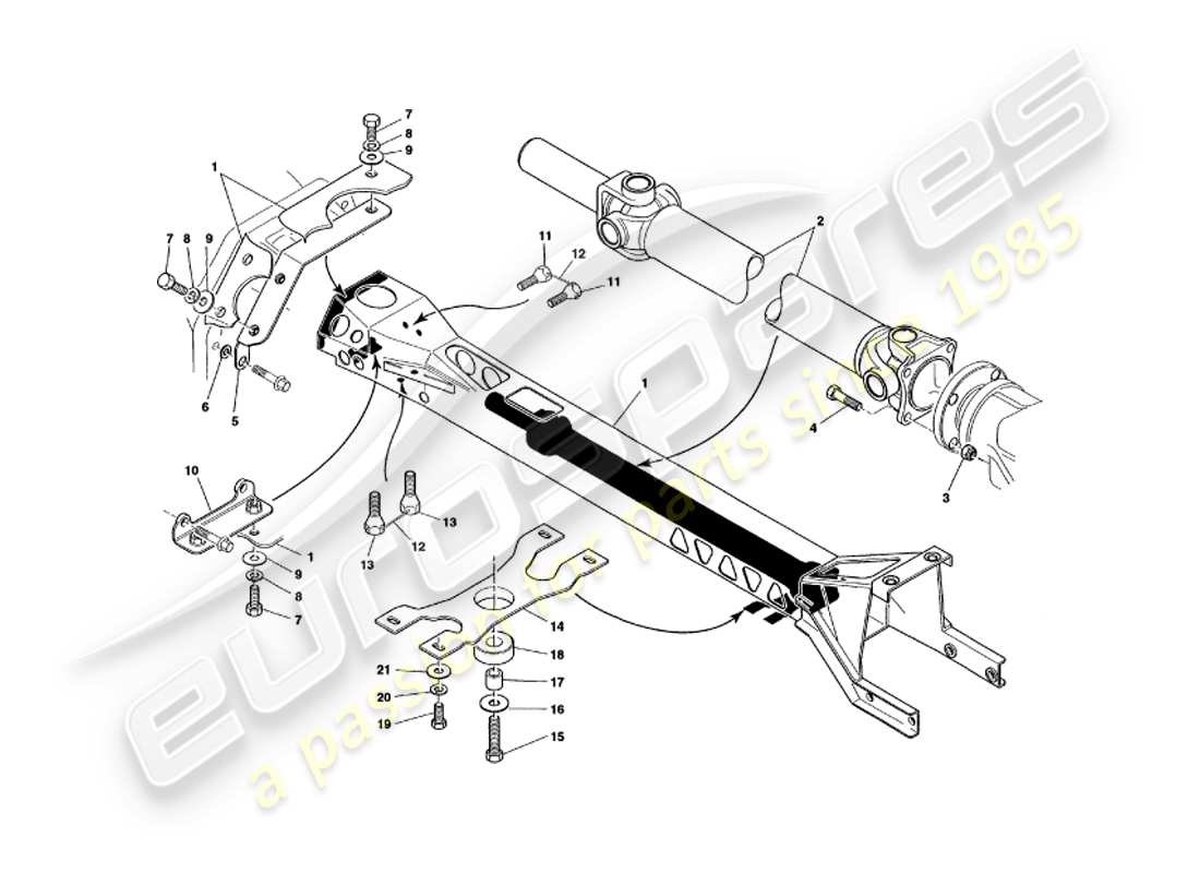 aston martin v8 volante (1998) torque tube and propshaft part diagram