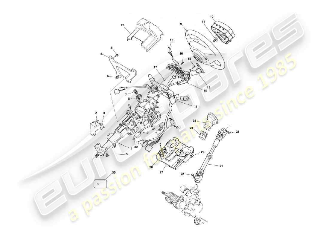 aston martin vanquish (2004) steering column part diagram