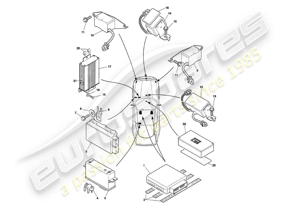 aston martin v8 coupe (2000) electronic control modules part diagram