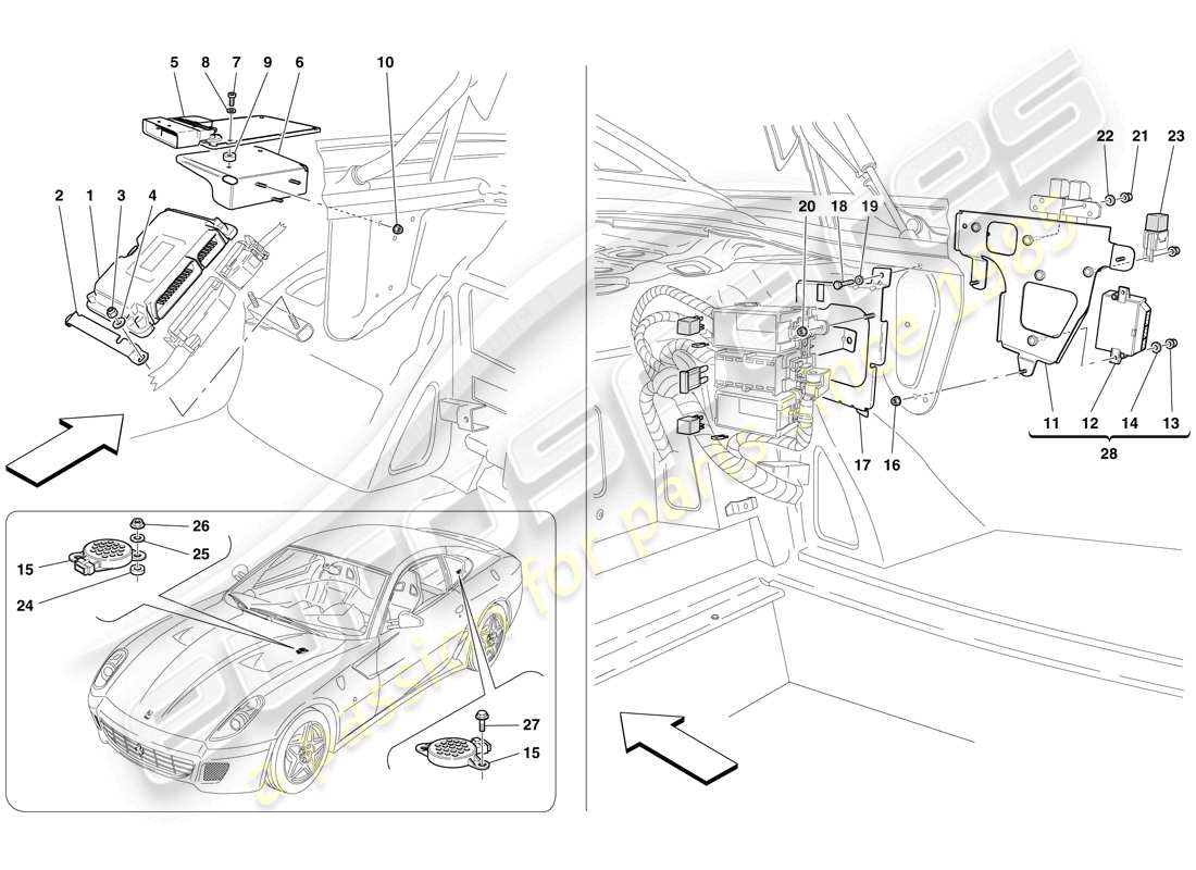 ferrari 599 gtb fiorano (rhd) luggage compartment ecus parts diagram