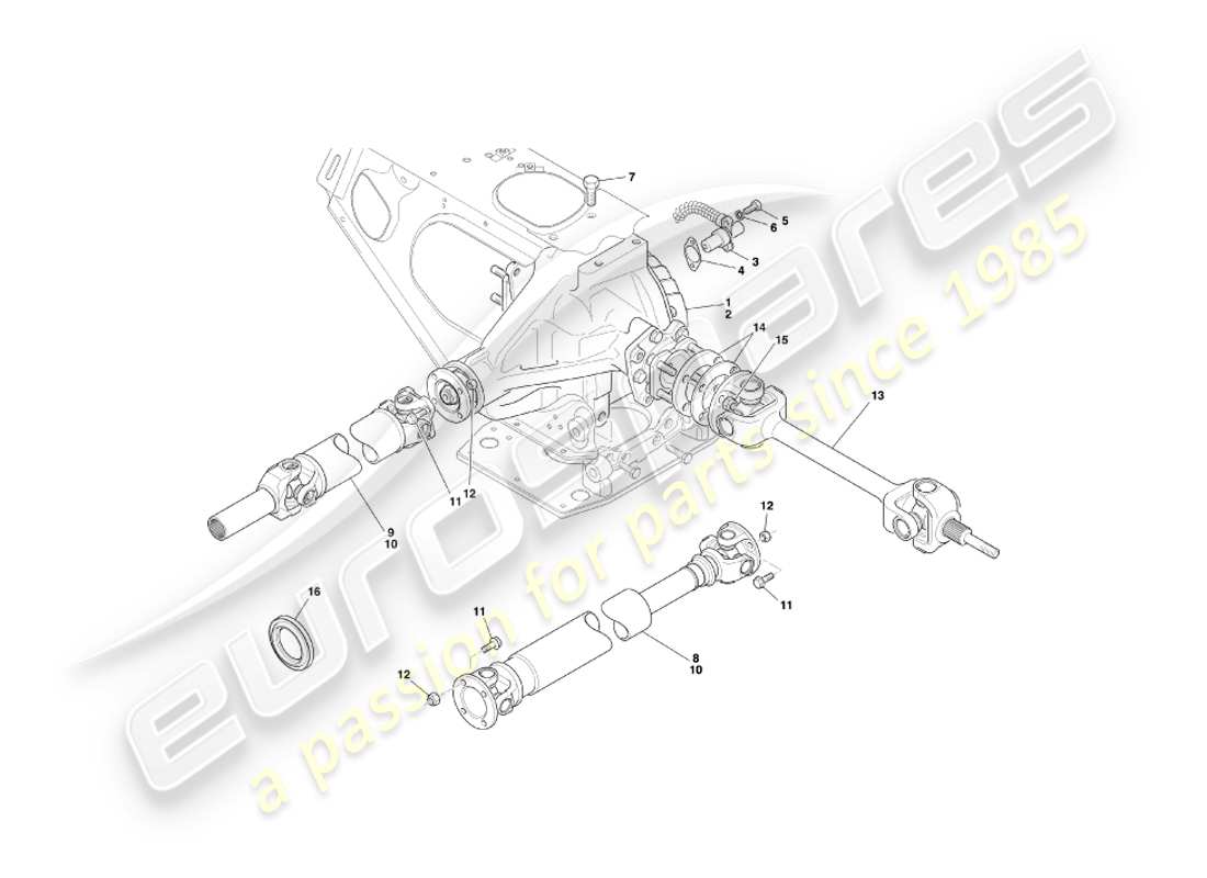 aston martin db7 vantage (1999) hypoid unit, drive & prop shafts part diagram