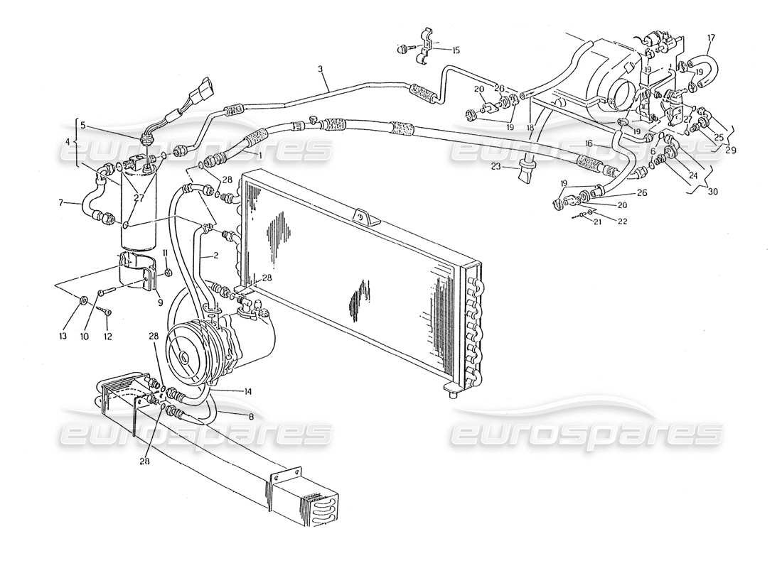 maserati karif 2.8 air conditioning system rh steering (pro modif.) parts diagram