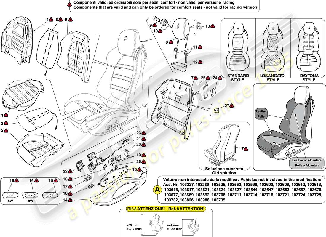 ferrari california (rhd) front seat - trim and accessories parts diagram