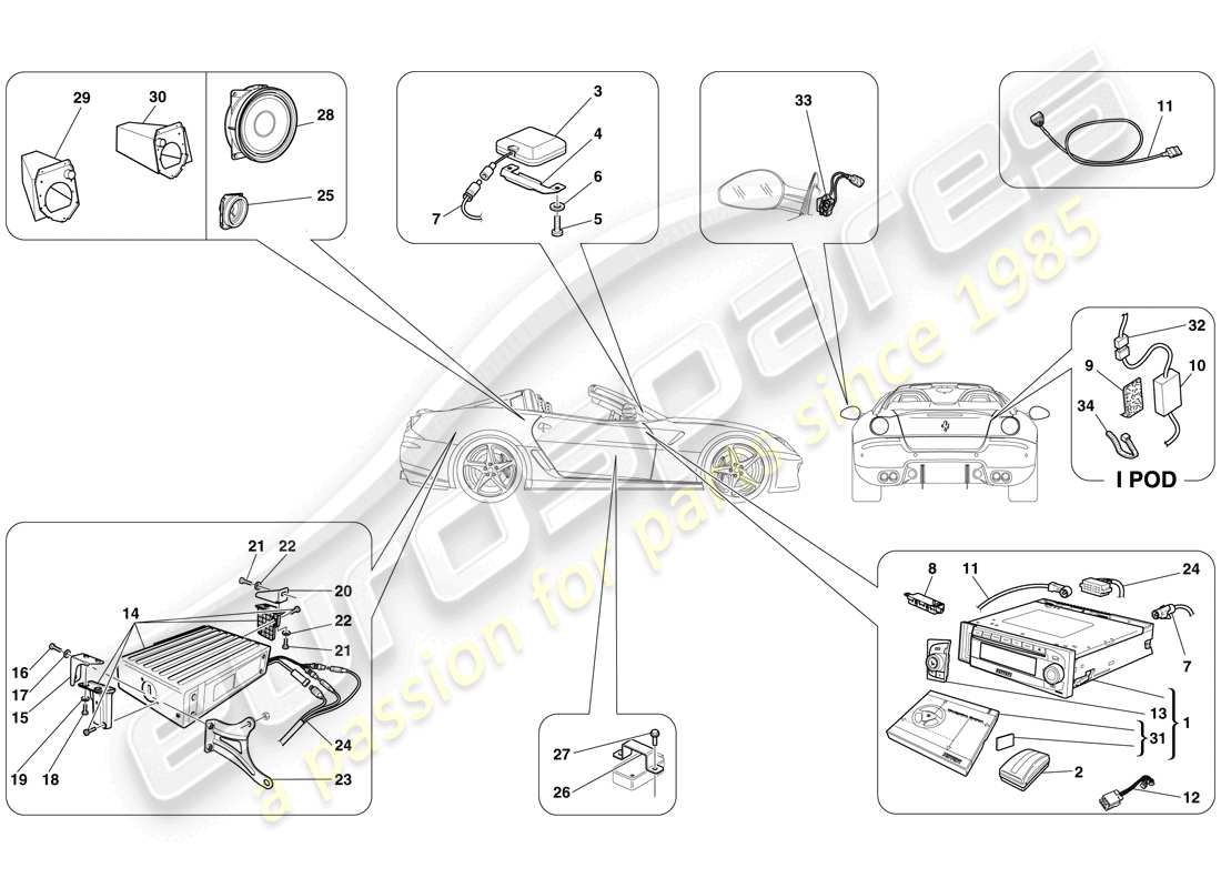 ferrari 599 sa aperta (rhd) hi-fi system part diagram