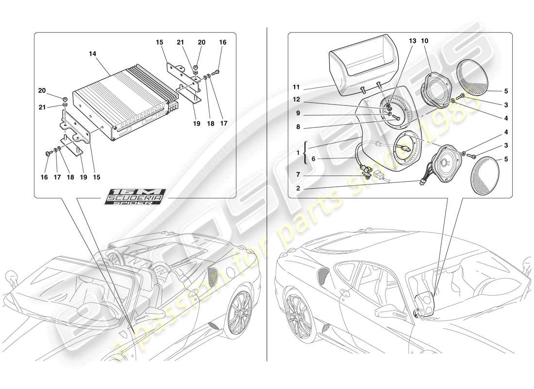 ferrari f430 scuderia (usa) radio amplifier system part diagram