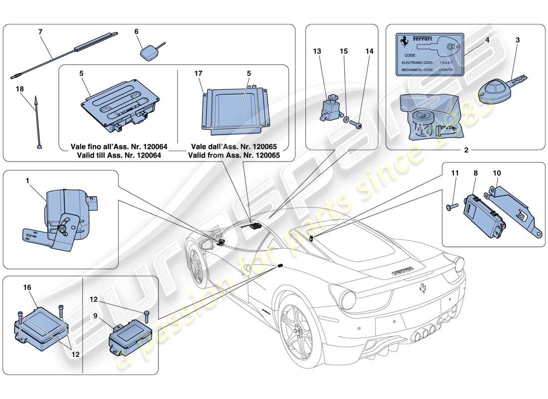 ferrari 458 italia (usa) antitheft system part diagram