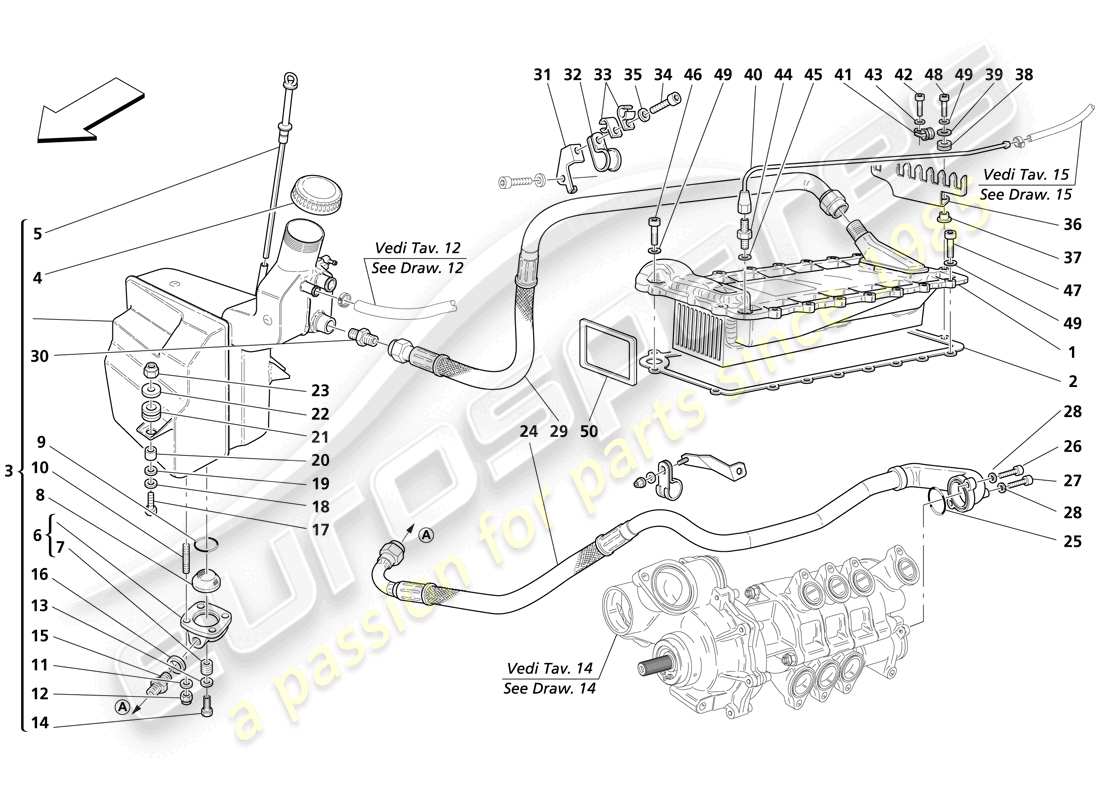 maserati trofeo lubrication system - tank - heater exchanger parts diagram