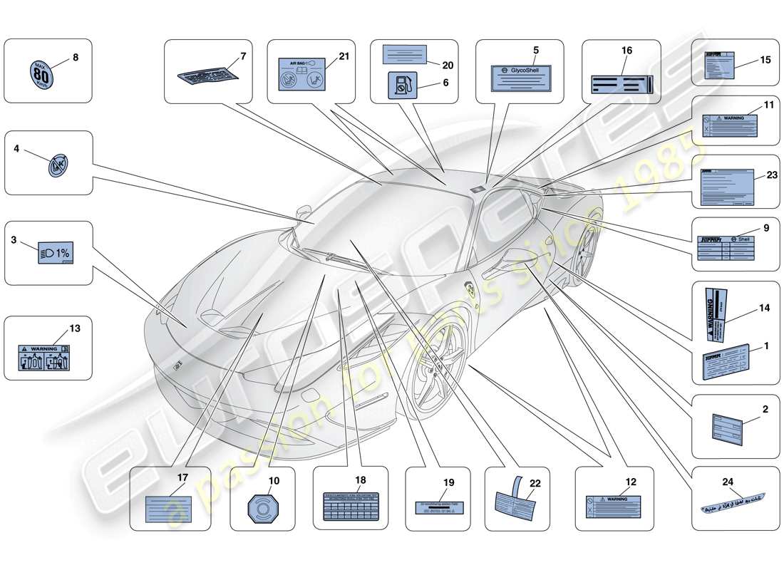 ferrari 458 speciale (usa) adhesive labels and plaques part diagram