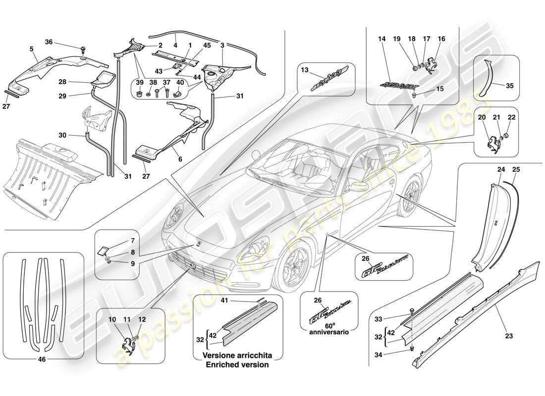 ferrari 612 scaglietti (europe) exterior trim part diagram