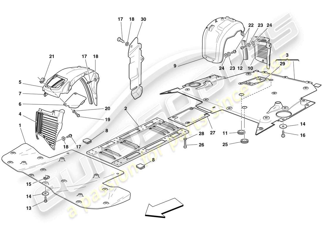 ferrari f430 scuderia (usa) flat undertray and wheelhouses part diagram