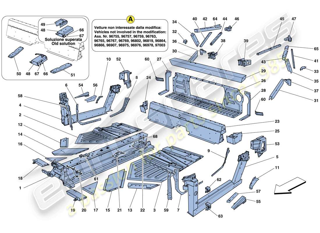 ferrari 458 italia (europe) central elements and panels parts diagram