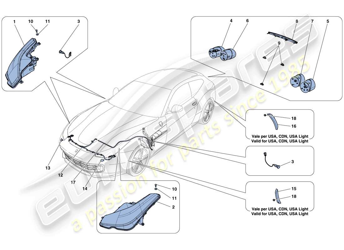 ferrari gtc4 lusso (usa) headlights and taillights part diagram