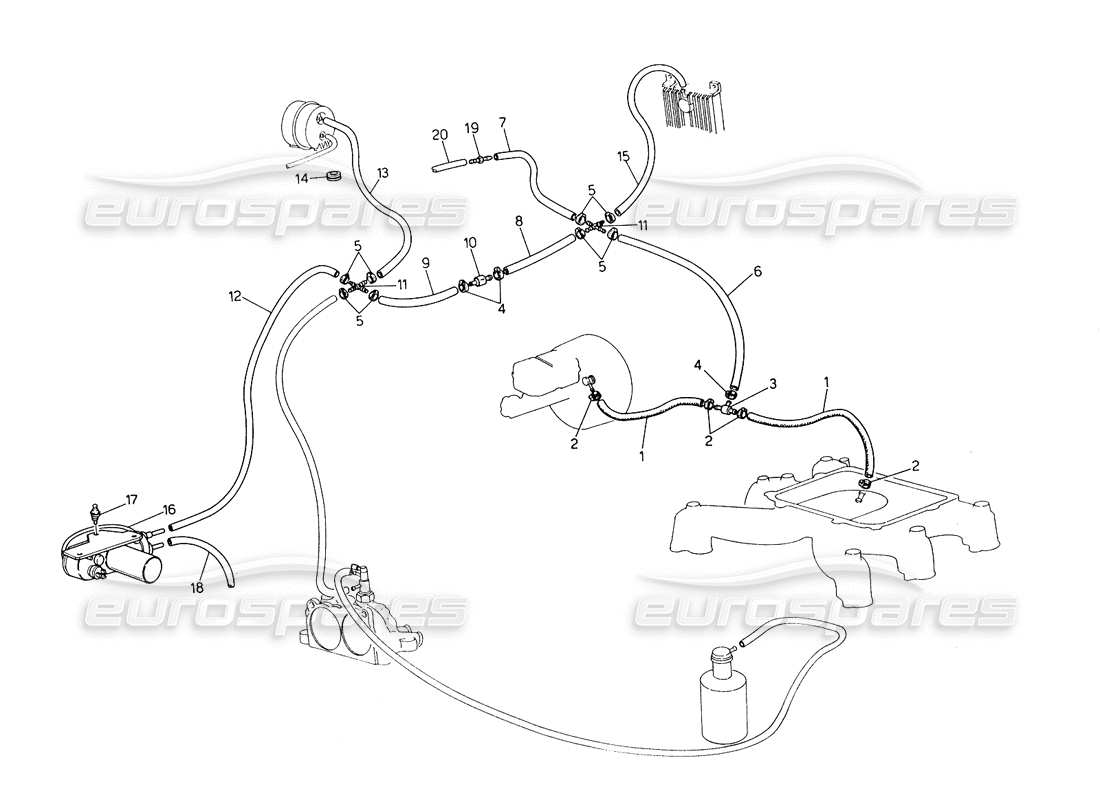 maserati biturbo spider evaporation system (rh steering with lambda feeler) parts diagram