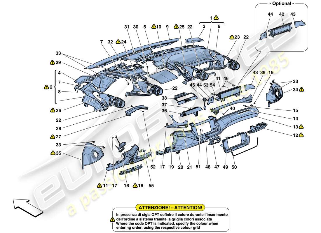 ferrari gtc4 lusso (usa) dashboard - trim parts diagram