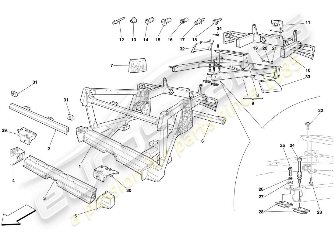 ferrari f430 scuderia (usa) chassis - structure, rear elements and panels part diagram