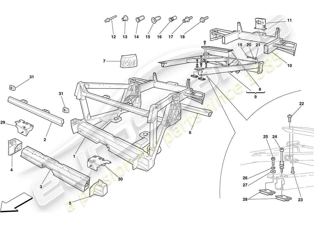 ferrari f430 coupe (europe) chassis - structure, rear elements and panels part diagram