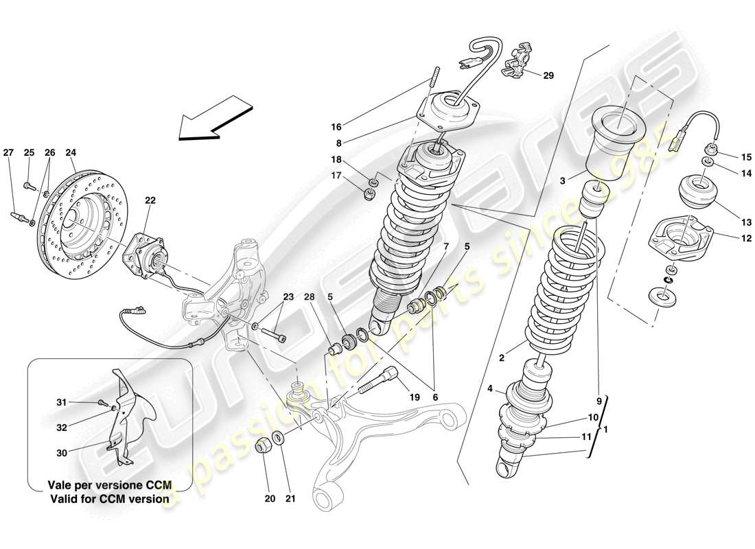 ferrari 612 scaglietti (usa) front suspension - shock absorber and brake disc part diagram