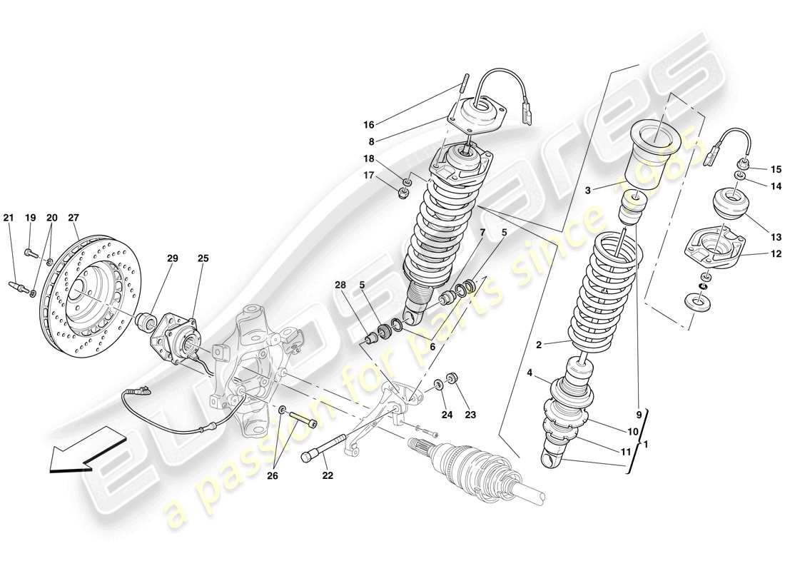 ferrari 612 scaglietti (europe) rear suspension - shock absorber and brake disc part diagram