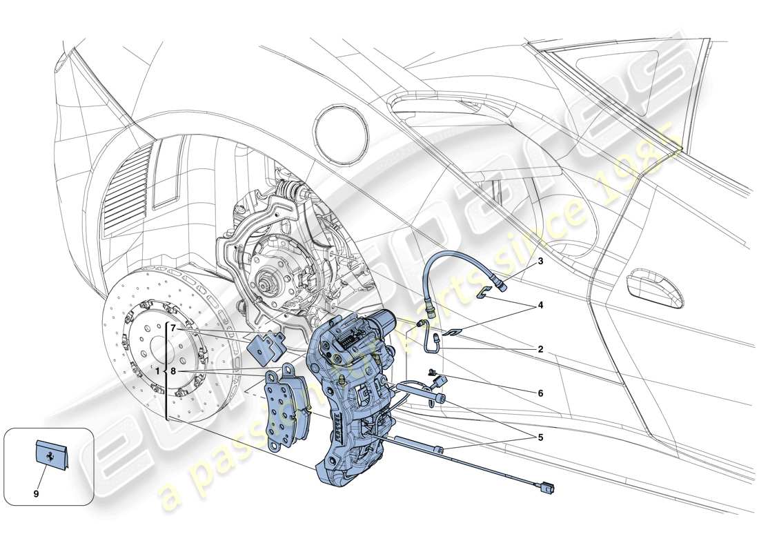 ferrari 488 gtb (europe) rear brake callipers parts diagram